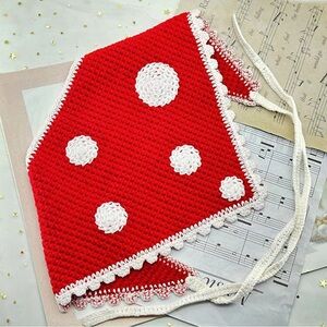 Red and White Polka Dot Crochet Bandana Whimsy Boho Festival Hair Scarf Wrap